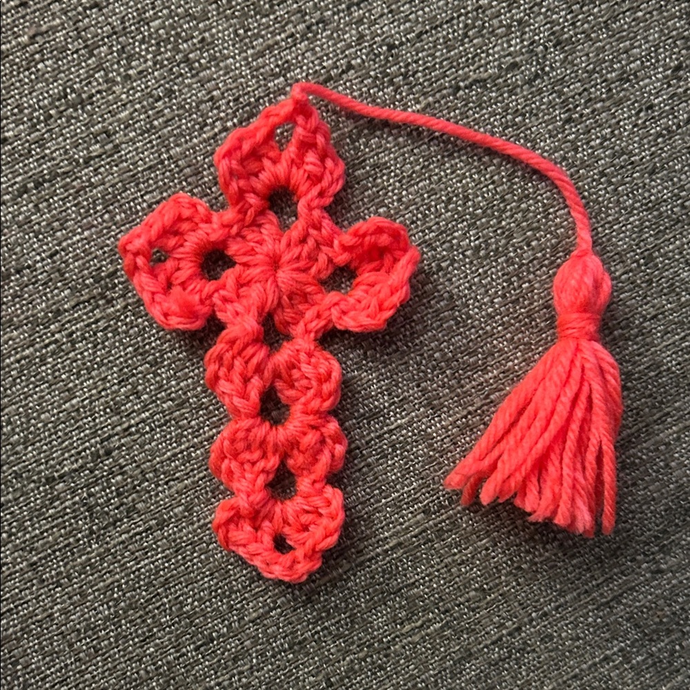 Handmade Crochet Cross Bookmark with Tassel